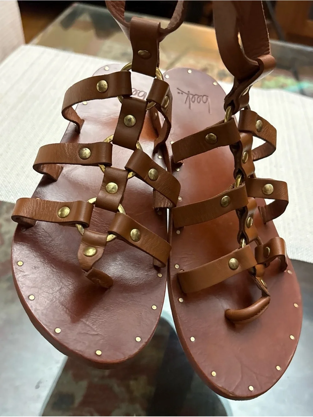beek Crane stud  Leather Gladiator Sandals in Tan, size 8, handmade. - Picture 10 of 16